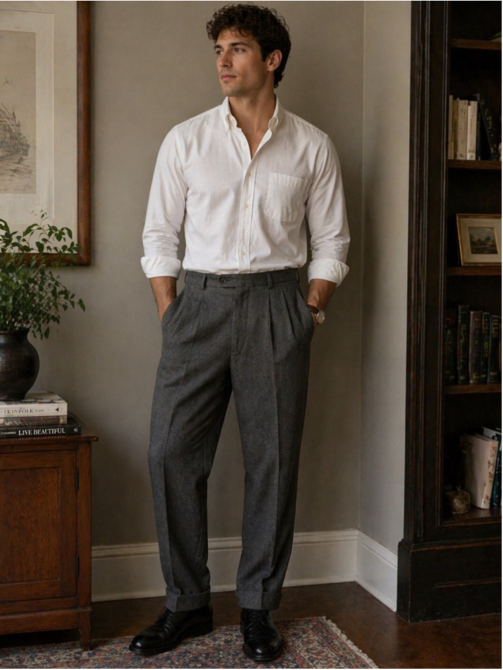 Men’s Vintage Wool Dress Pants Grey Pleated Classic Size 36 Canada